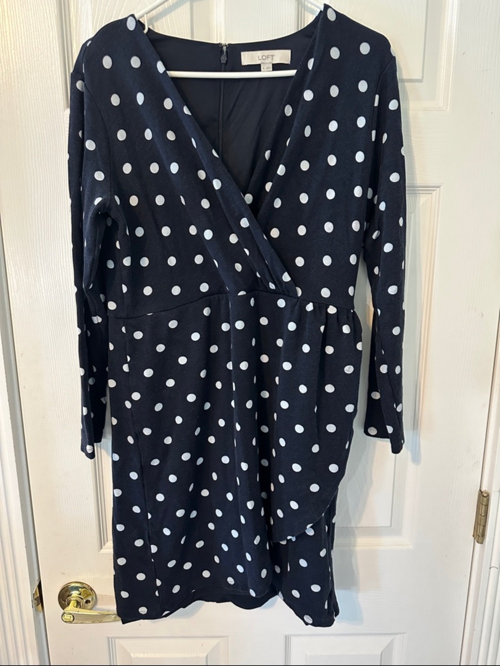 LOFT Navy and White Polka Dot Wrap Dress (14)